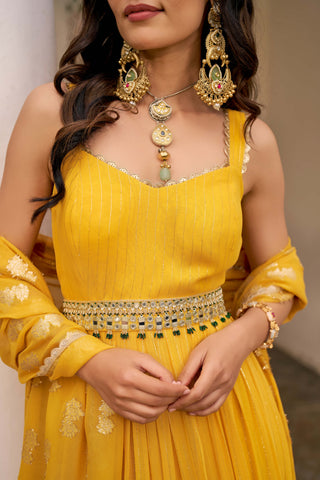 Chhavvi Aggarwal-Yellow Lurex Anarkali And Dupatta-INDIASPOPUP.COM