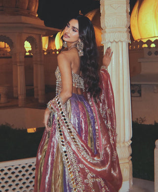 Pink and lilac and green rangratna lehenga set