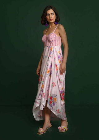 Chamee And Palak-Amelia Pink Drape Dress-INDIASPOPUP.COM