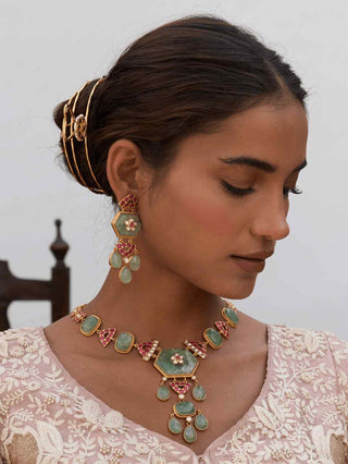 Maitreyi green kundan long necklace