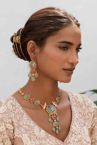 Maitreyi green kundan long necklace