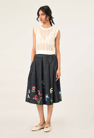Glaciliflora embroidered pleated skirt