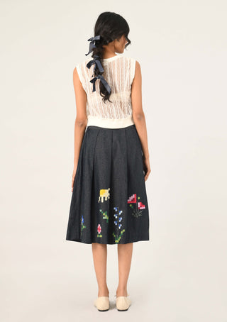 Glaciliflora embroidered pleated skirt