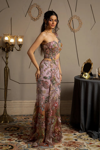 Elysia shimmer net draped sari and blouse