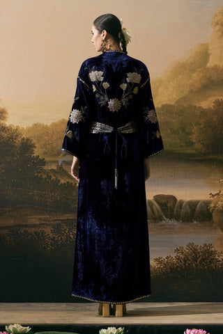 Cobalt blue velvet kurta dress with belt
