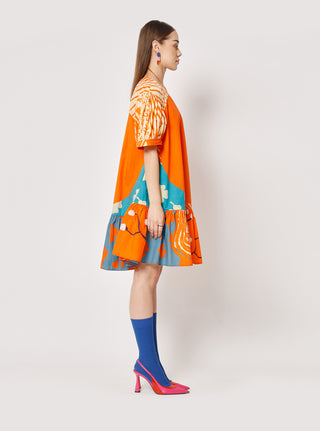Two Point Two-Orange Printed Mini Aiko Dress-INDIASPOPUP.COM