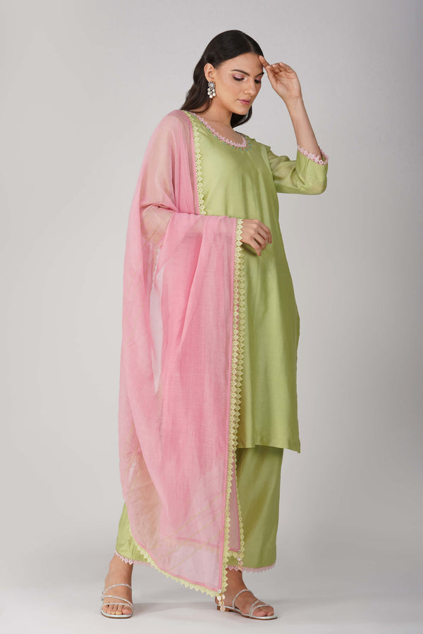 Devyani Mehrotra-Green Pink Straight Kurta Set-INDIASPOPUP.COM