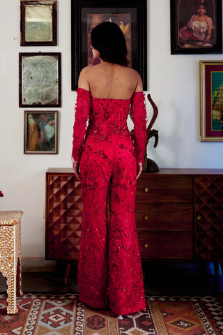 Mirha red strapless jumpsuit