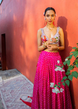 Pink Bandhini Skirt Set by The Little Black Bow available on Indiaspopup