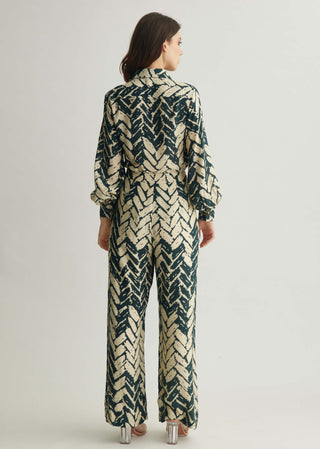 White and green chevron print shirt and pants