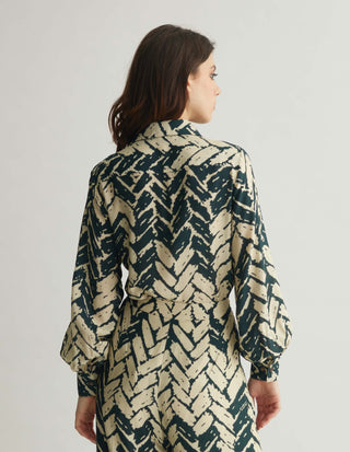 White And Green Chevron Print Shirt And Pants by Koai available on Indiaspopup