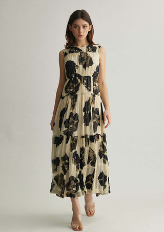 White And Black Floral Sleeveless Midi Dress by Koai available on Indiaspopup