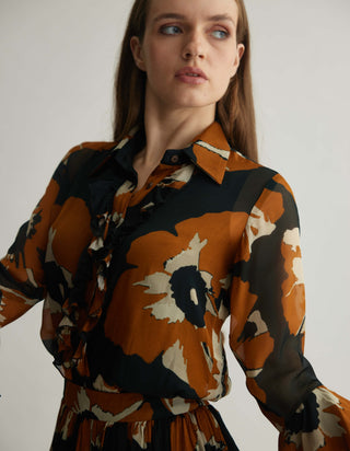 Black and rust floral frill top and skirt