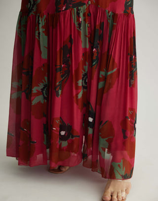 Red pink and mint floral long dress