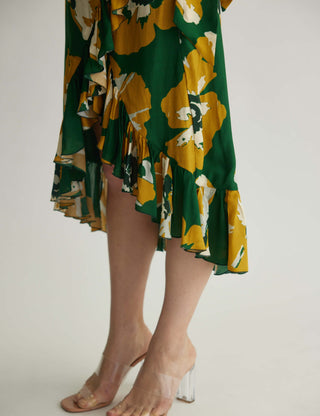 Green And Mustard Floral Shirt And Skirt by Koai available on Indiaspopup