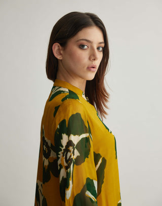 Mustard And Green Floral Short Dress by Koai available on Indiaspopup