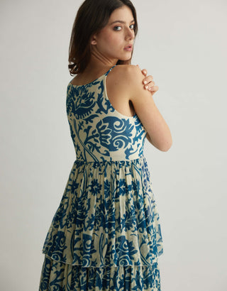 White Blue Floral Long Dress by Koai available on Indiaspopup