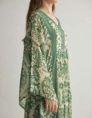 Beige and mint chevron print kaftan