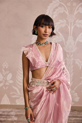 Lilac gold ruffled sari set