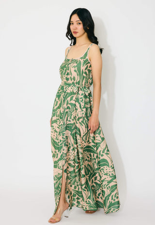 Peach and green sleeveless long dress