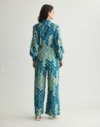 Aqua Blue Chevron Print Shirt And Pants by Koai available on Indiaspopup