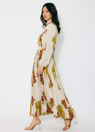 Beige, mustard andhot pink floral top and skirt
