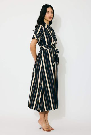 Dark blue and beige stripe shirt dress XS