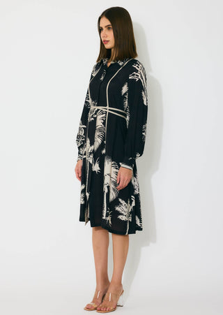 Black and beige floral shirt dress