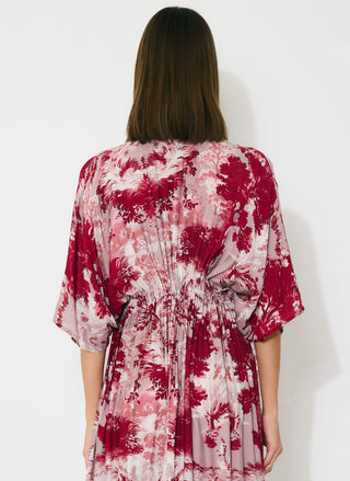 Peach, red and cream toile print kaftan dress