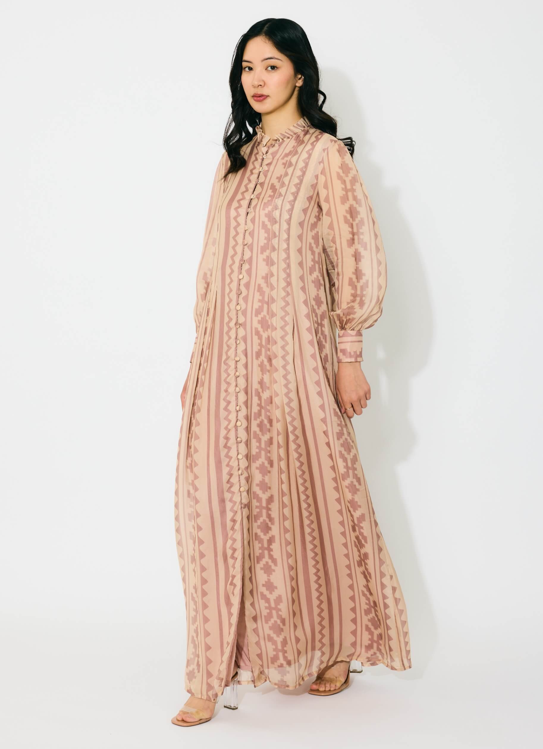 Peach and cream pattern long shirt dress XS