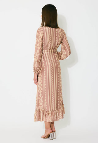 Peach and cream pattern wrap dress