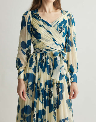 White Blue Floral Wrap Dress by Koai available on Indiaspopup