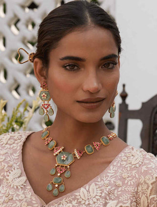 Maitreyi green kundan long necklace