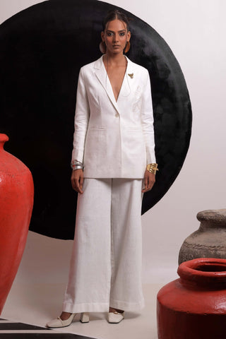 Ethereal Ivory Blazer And Pants by Nautanky, available on Indiaspopup.com