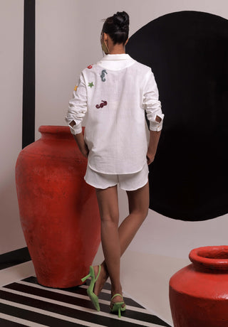 Serendipity Ivory Shirt And Shorts by Nautanky, available on Indiaspopup.com