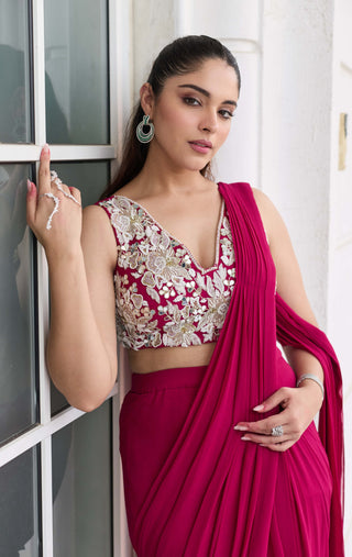 Shreeya berry pink embellished sari and blouse
