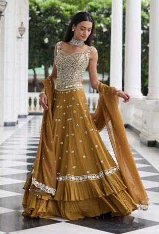 Nidhi brass gold embellished lehenga set