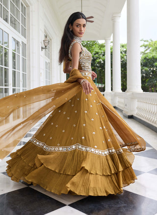 Nidhi brass gold embellished lehenga set