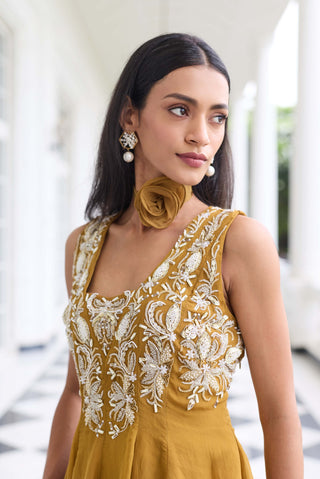 Supriya brass gold peplum gharara set