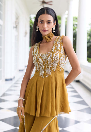 Supriya brass gold peplum gharara set