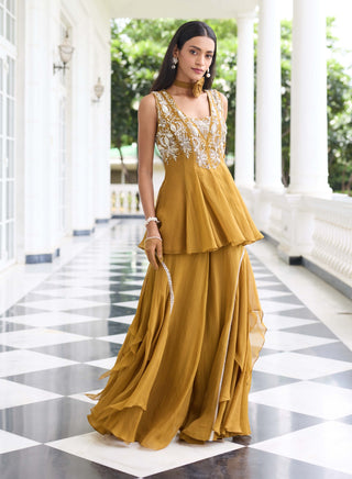 Supriya brass gold peplum gharara set