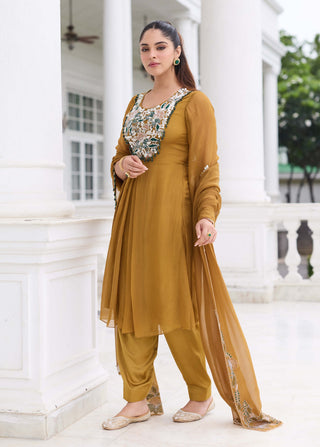 Shubham brass gold kurta salwar set