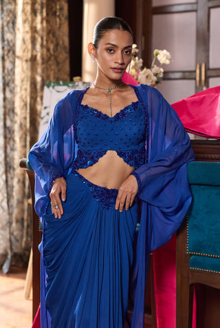 Pragya electric blue cape and skirt set