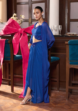 Pragya electric blue cape and skirt set