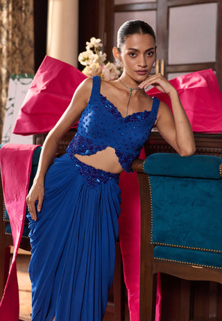 Anania electric blue draped skirt and blouse