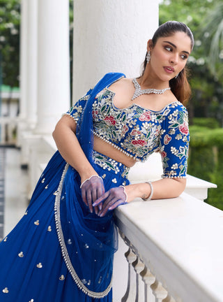 Heena electric blue embellished lehenga set