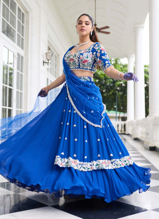 Heena electric blue embellished lehenga set