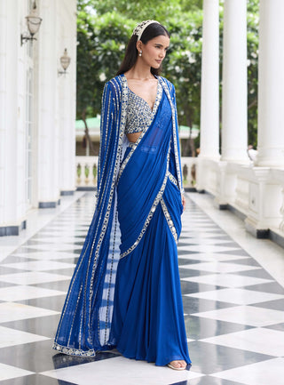 Alaya electric blue embellished sari and jacket set