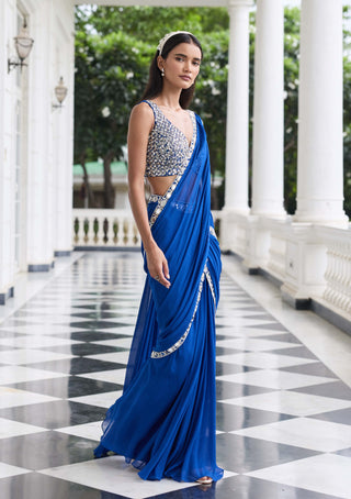 Parul electric blue embellished sari and blouse