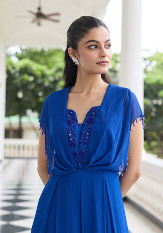 Khushi electric blue pleated jumpsuit
